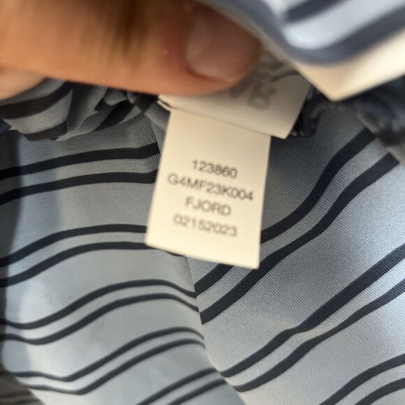 G/FORE Performance Golf Polo Blue Split Stripe Color Block Stretch Medium NWT - Picture 7 of 13